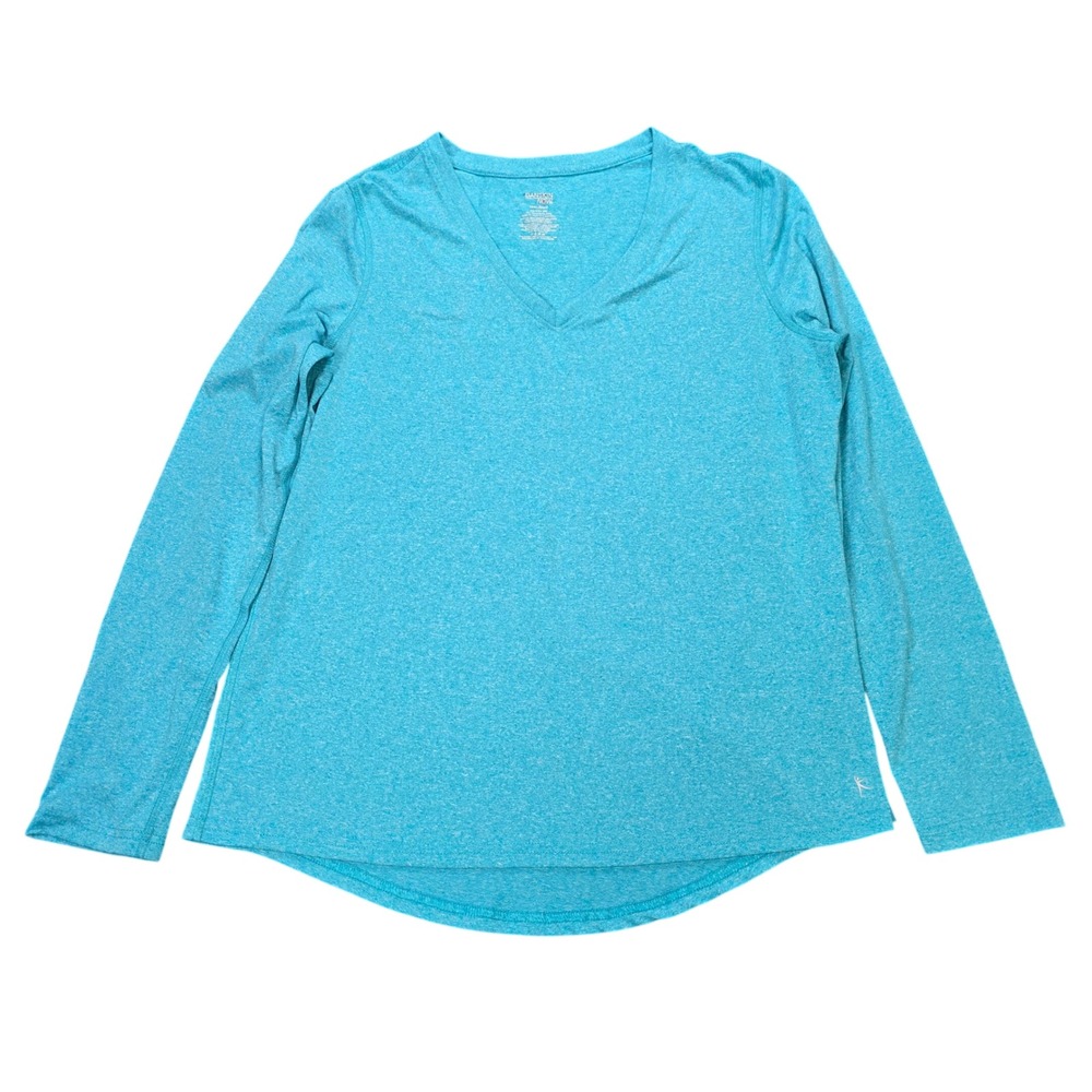 Danskin Now V-Neck Active Top Women's Size XXL Teal Blue Heathered Long Sleeve